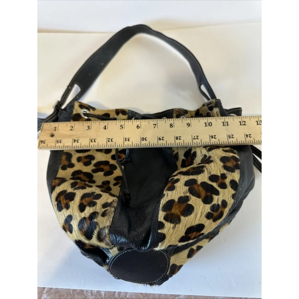 Divina Firenze Calf Hair Leopard Print Pouch Drawstring Bucket Bag Italy